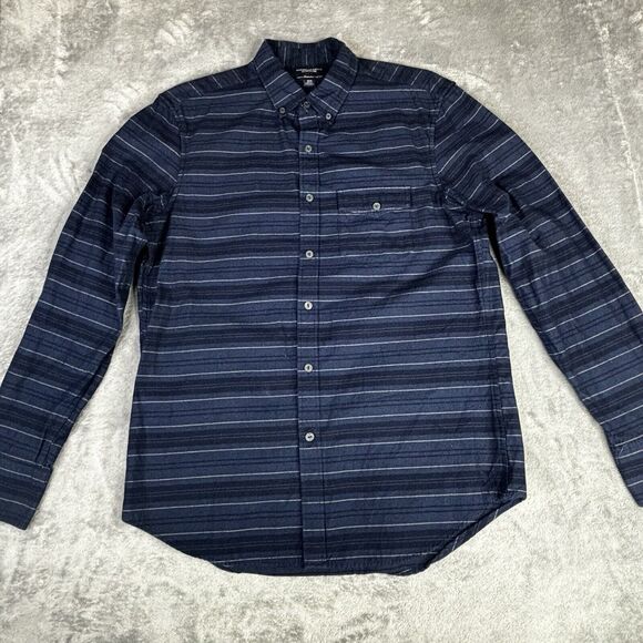 AMERICAN EAGLE Shirt Mens M Slim Fit Blue Stripe Lightweight Flannel Button Down - Picture 4 of 11